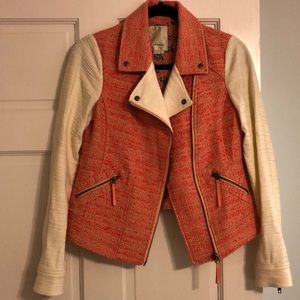 Anthropologie Elevenses Lightweight Moto-jacket - Coral and Cream